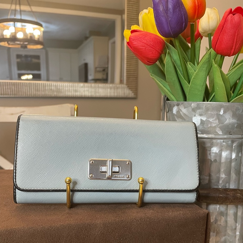 Prada Light Blue Leather Wallet